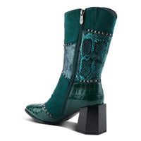 Thumbnail for  Top view of AZURA ZAYRINA BOOTS in gray suede with over-the-knee design and stacked heel