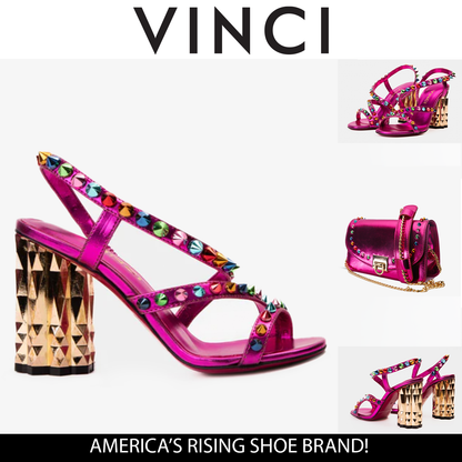 The Caris Fuchsia Block Heel Spike Leather Women Sandal Final Sale!