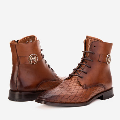 The Zeus Brown Leather Lace-Up Men Boot with a Zipper