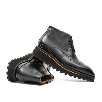 Zipper Brogue Martin Boots Men's Calfskin Leather Black 2890