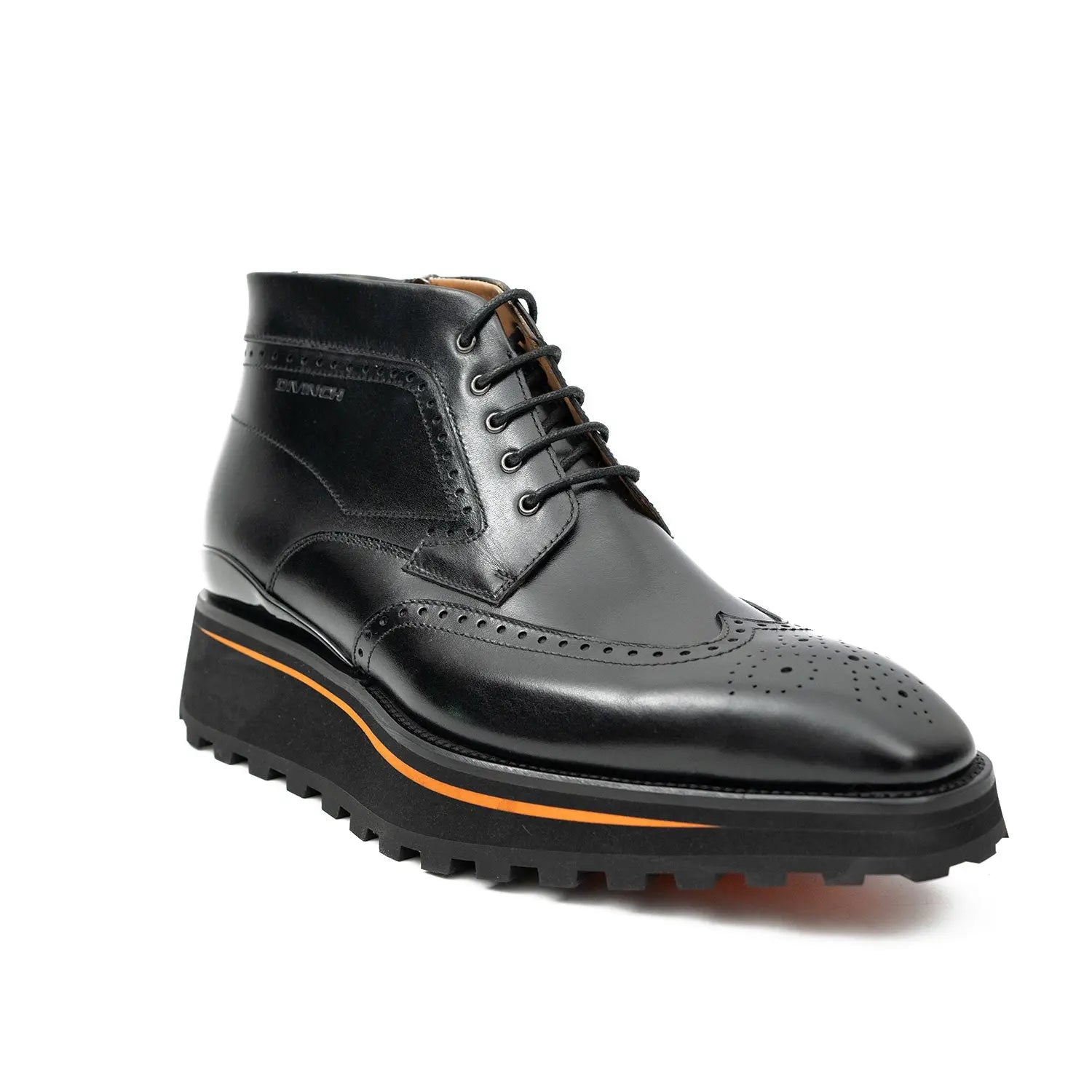 Zipper Brogue Martin Boots Men's Calfskin Leather Black 2890