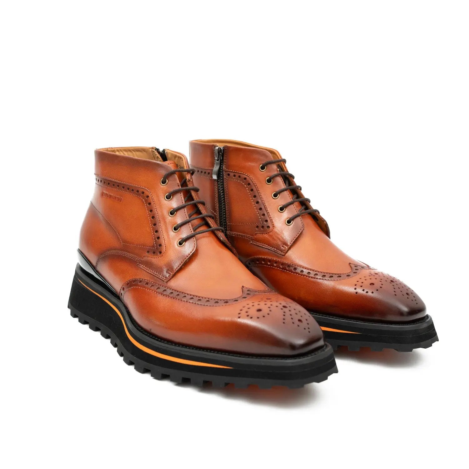 Zipper Brogue Martin Boots Men's Calfskin Leather Brown 2890