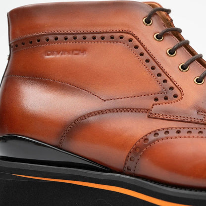 Zipper Brogue Martin Boots Men's Calfskin Leather Brown 2890