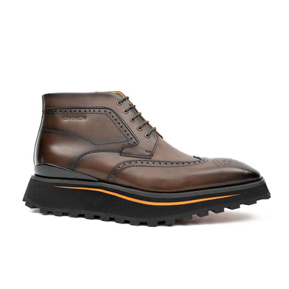 Zipper Brogue Martin Boots Men's Calfskin Coffee 2890