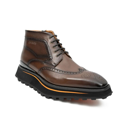 Zipper Brogue Martin Boots Men's Calfskin Coffee 2890