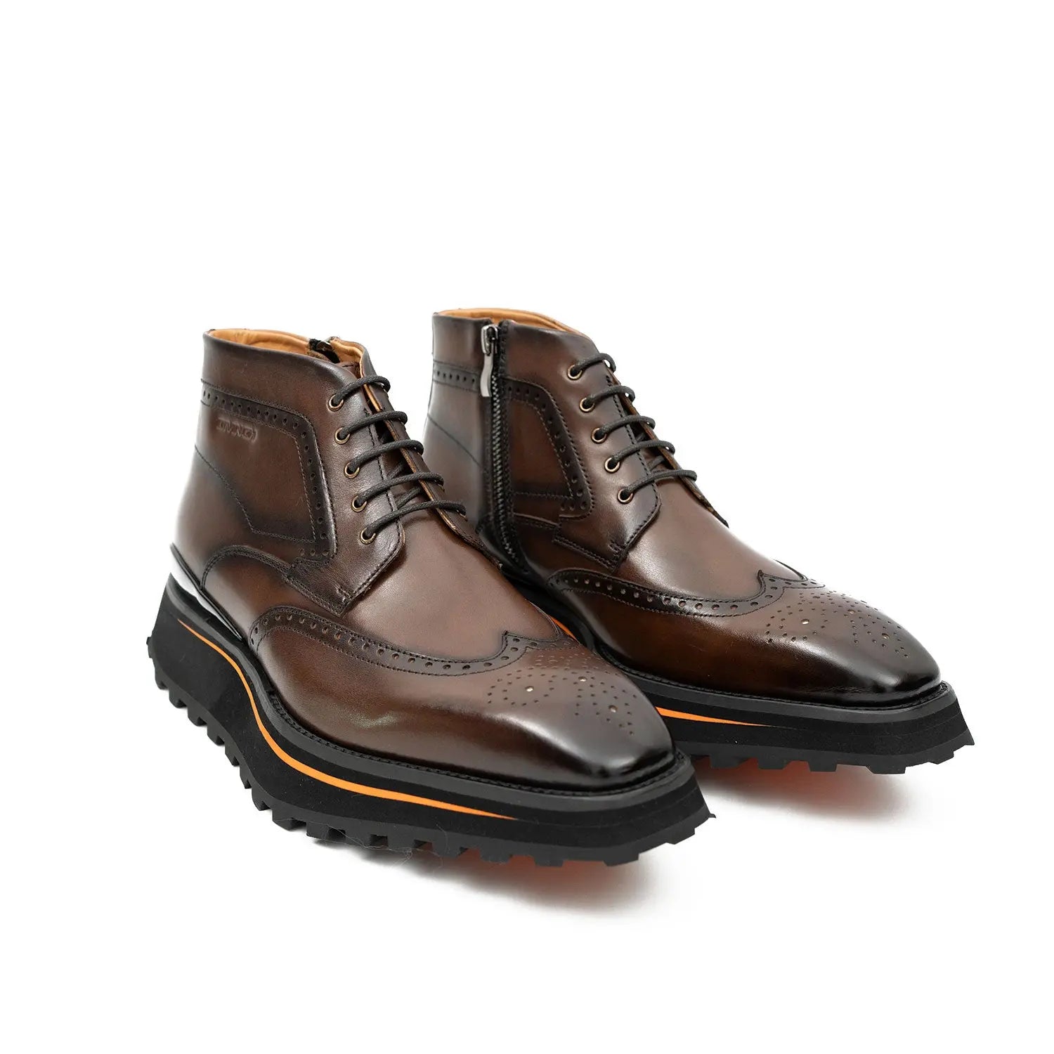 Zipper Brogue Martin Boots Men's Calfskin Coffee 2890