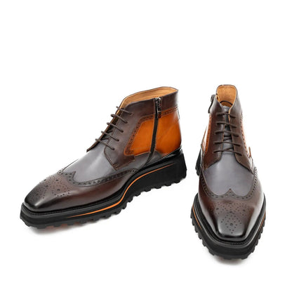 Zipper Brogue Martin Boots Men's Premium Calfskin Leather 2890