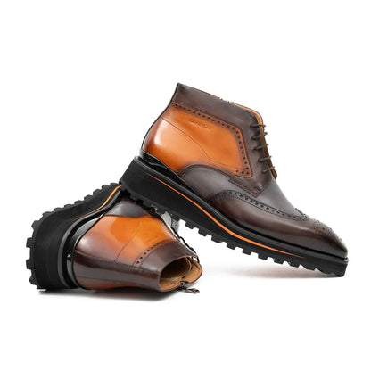 Zipper Brogue Martin Boots Men's Premium Calfskin Leather 2890