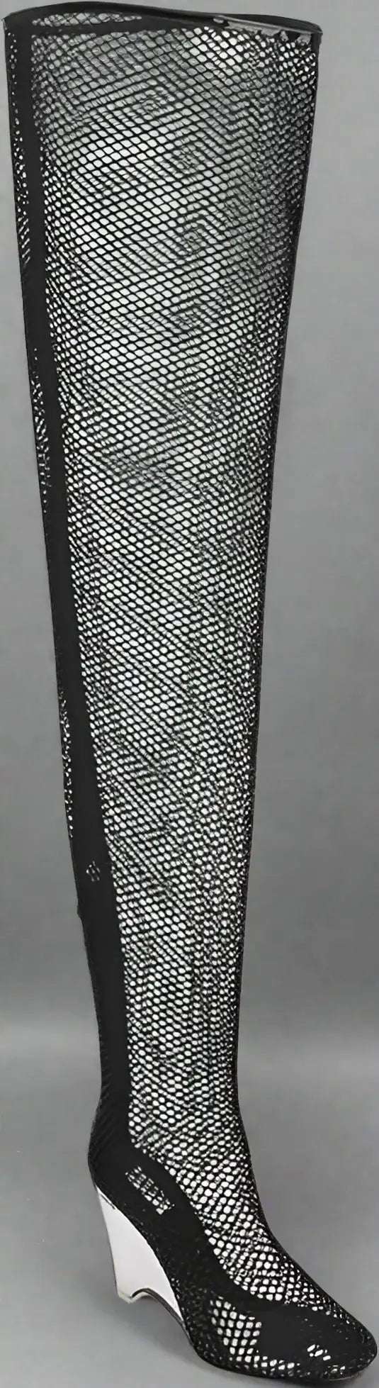 Alaïa Over the Knee black Mesh Boots with Plexiglass Wedge Heel 11cm