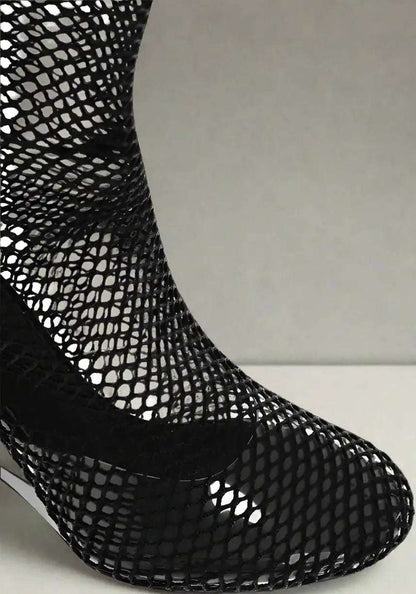 Alaïa Over the Knee black Mesh Boots with Plexiglass Wedge Heel 11cm