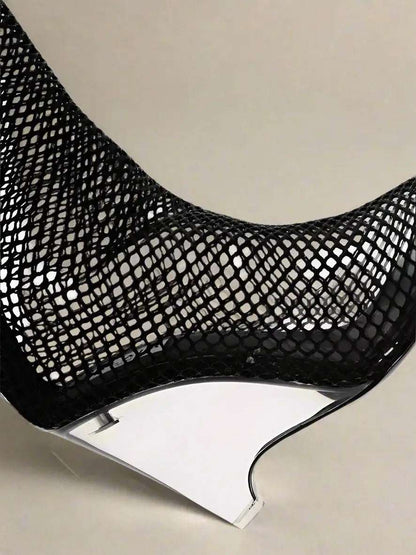 Alaïa Over the Knee black Mesh Boots with Plexiglass Wedge Heel 11cm