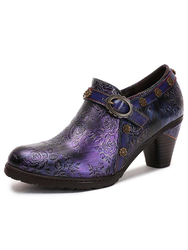 Adalee Retro Floral Embossed Shoes Pumps by Colorstepshoes – Don't Panic Shoes