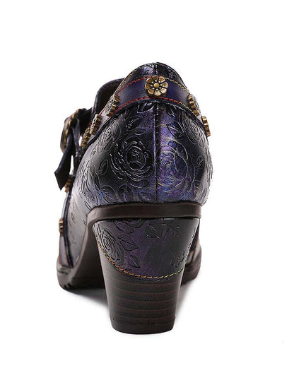 Adalee Retro Floral Embossed Shoes Pumps by Colorstepshoes – Don't Panic Shoes