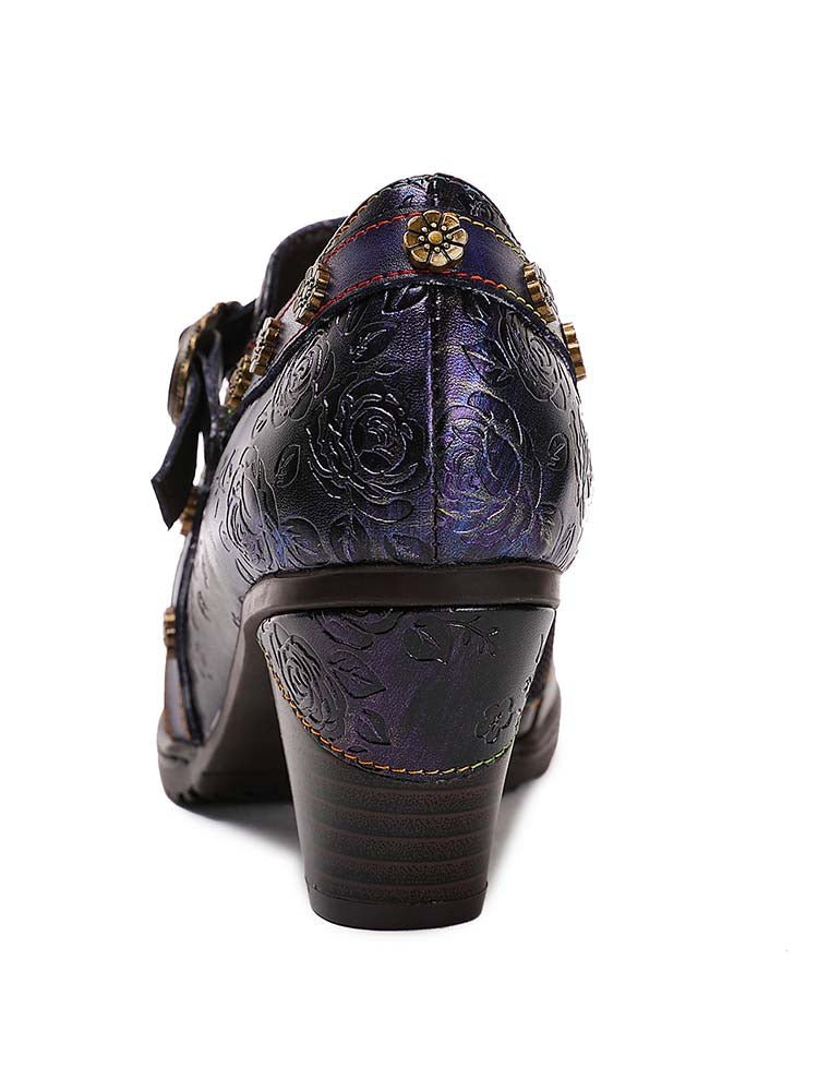 Adalee Retro Floral Embossed Shoes Pumps by Colorstepshoes – Don't Panic Shoes