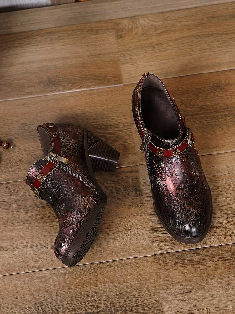 Adalee Retro Floral Embossed Shoes Pumps by Colorstepshoes – Don't Panic Shoes