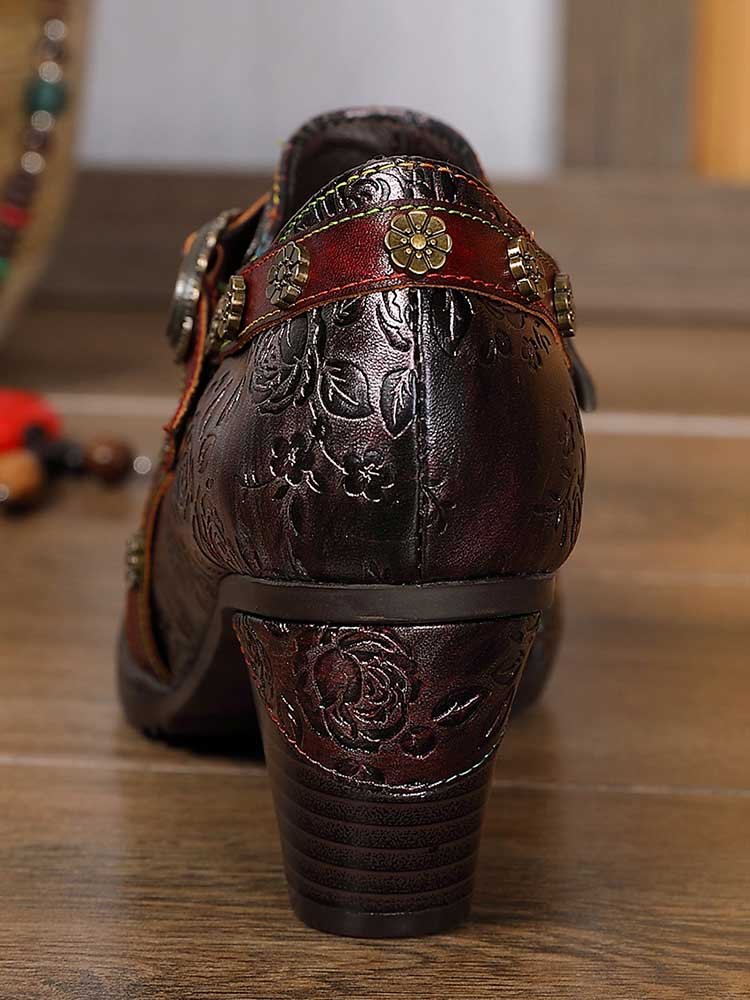 Adalee Retro Floral Embossed Shoes Pumps by Colorstepshoes – Don't Panic Shoes