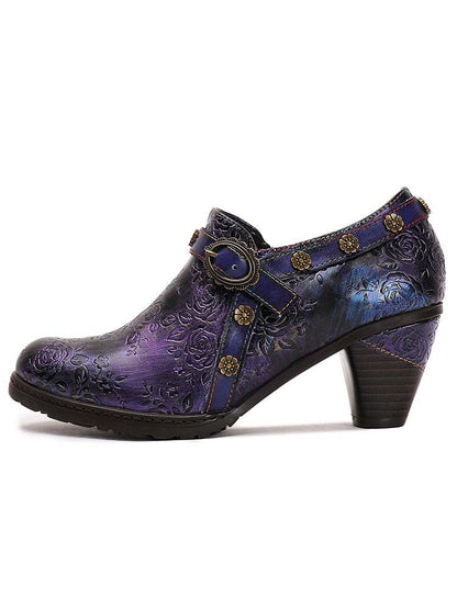 Adalee Retro Floral Embossed Shoes Pumps by Colorstepshoes – Don't Panic Shoes