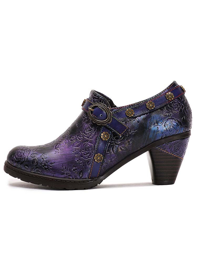 Adalee Retro Floral Embossed Shoes Pumps by Colorstepshoes – Don't Panic Shoes