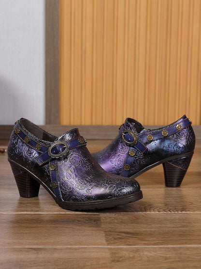 Adalee Retro Floral Embossed Shoes Pumps by Colorstepshoes – Don't Panic Shoes