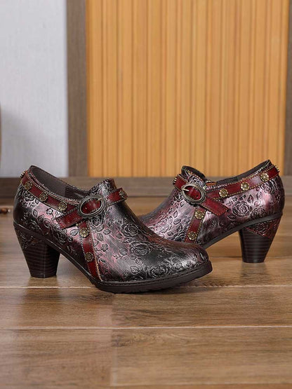 Adalee Retro Floral Embossed Shoes Pumps by Colorstepshoes – Don't Panic Shoes