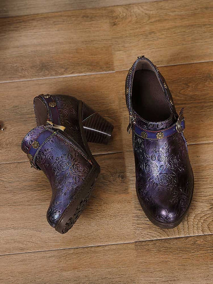 Adalee Retro Floral Embossed Shoes Pumps by Colorstepshoes – Don't Panic Shoes