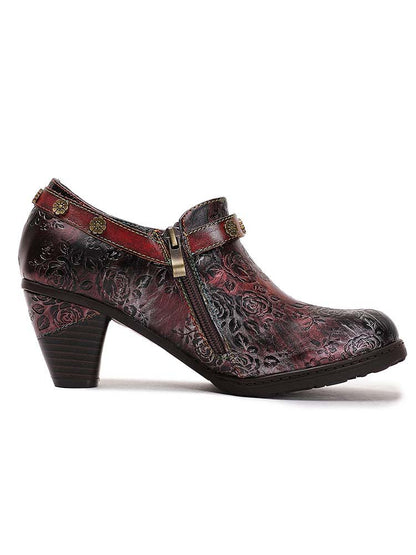 Adalee Retro Floral Embossed Shoes Pumps by Colorstepshoes – Don't Panic Shoes