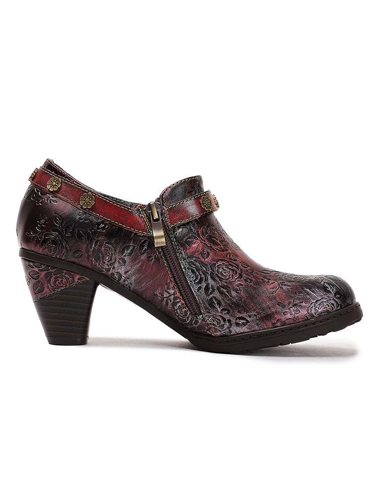 Adalee Retro Floral Embossed Shoes Pumps by Colorstepshoes – Don't Panic Shoes