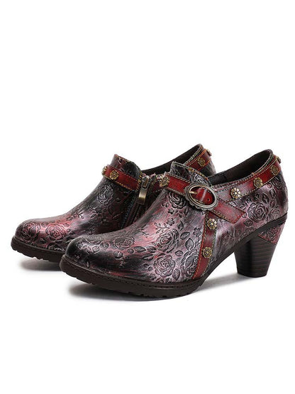 Adalee Retro Floral Embossed Shoes Pumps by Colorstepshoes – Don't Panic Shoes