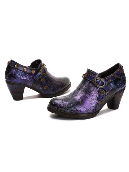 Adalee Retro Floral Embossed Shoes Pumps by Colorstepshoes – Don't Panic Shoes