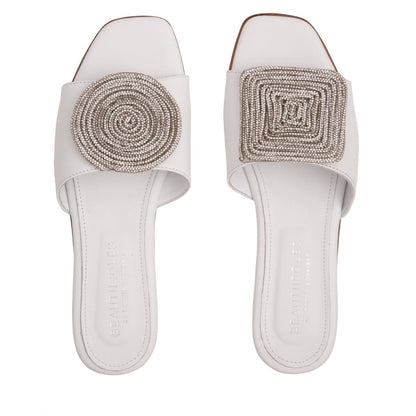 Adeline Flat Leather Slide Women’S Metallic Mesh Sandal Sandal by Beautiisoles – Don't Panic Shoes