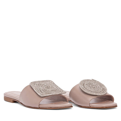 Adeline Flat Leather Slide Women’S Metallic Mesh Sandal Sandal by Beautiisoles – Don't Panic Shoes