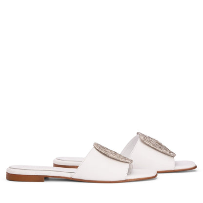 Adeline Flat Women’S Leather Sandal Metallic Mesh Accents Sandal by Beautiisoles – Don't Panic Shoes