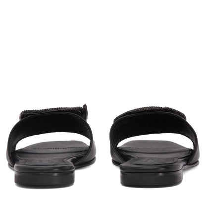 Adeline Flat Women’S Leather Sandal Metallic Mesh Accents Sandal by Beautiisoles – Don't Panic Shoes