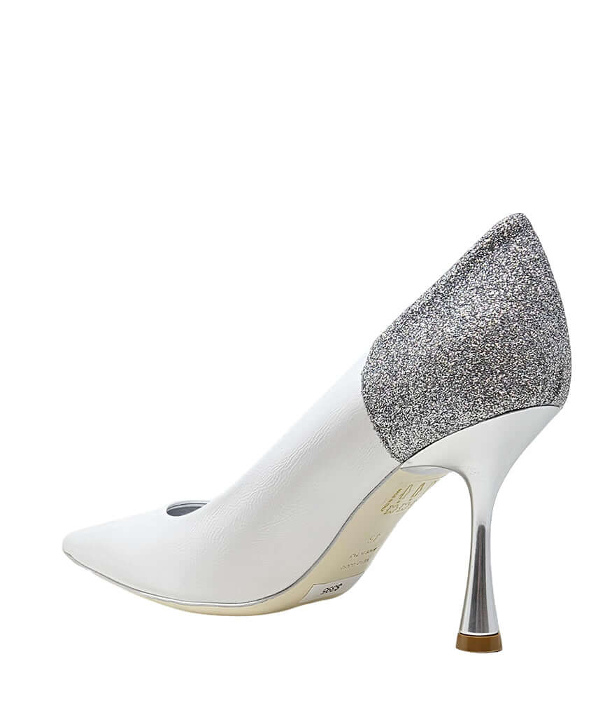 Madison Maison Alena White/Silver High Heel Glitter Pump