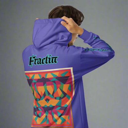 "Fractiπ" Unisex multicolor purple graphic art zip hoodie (Updated design)