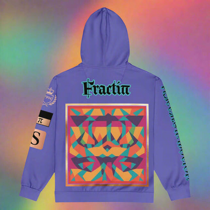 "Fractiπ" Unisex multicolor purple graphic art zip hoodie (Updated design)