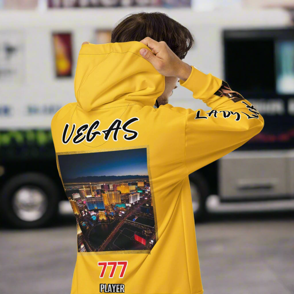 "VEGAS" yellow Unisex zip hoodie remixed | STORE 7994