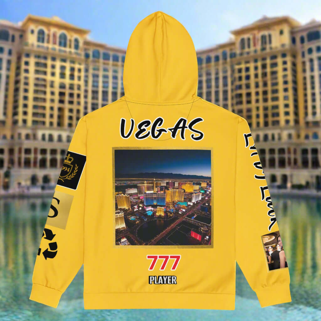 "VEGAS" yellow Unisex zip hoodie remixed | STORE 7994