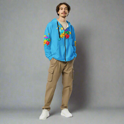 THE PUZZLE Streetwear Hoodie — Blue Zip | STORE 7994