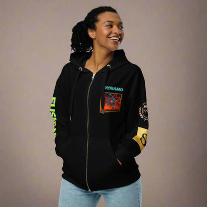 "DYNAMO" black Unisex zip hoodie (Updated Design)