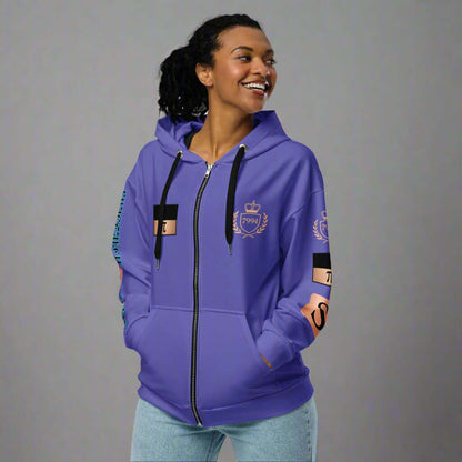 "Fractiπ" Unisex multicolor purple graphic art zip hoodie (Updated design)