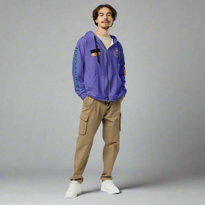 "Fractiπ" Unisex multicolor purple graphic art zip hoodie (Updated design)