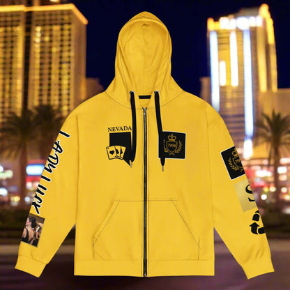 "VEGAS" yellow Unisex zip hoodie remixed | STORE 7994