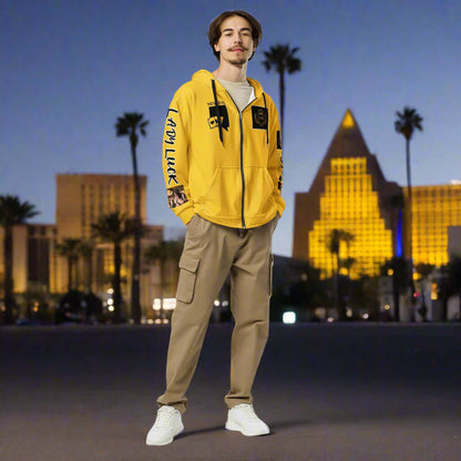"VEGAS" yellow Unisex zip hoodie remixed | STORE 7994