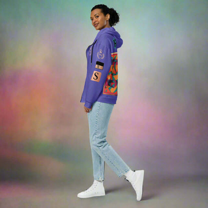 "Fractiπ" Unisex multicolor purple graphic art zip hoodie (Updated design)