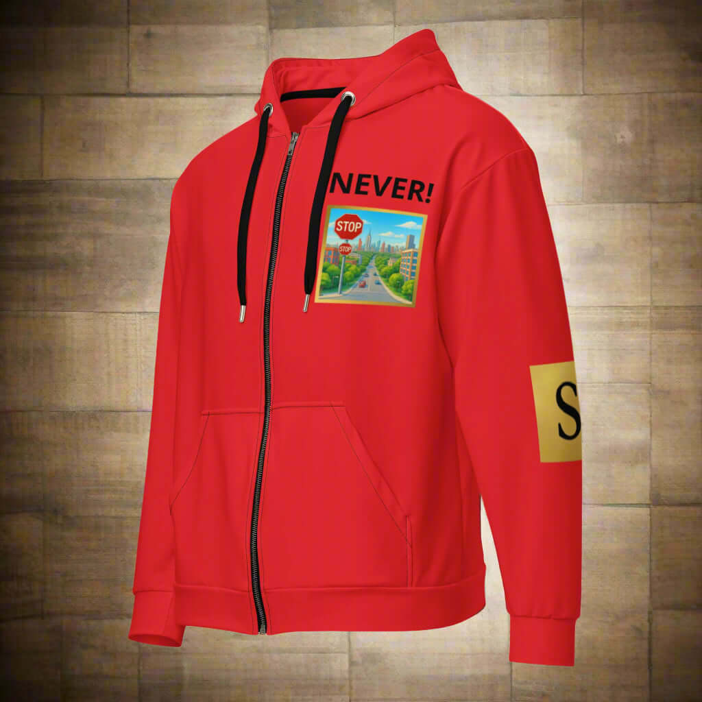 "PERSEVERANCE" Unisex red graphic zip Unisex zip hoodie (Updated Design)