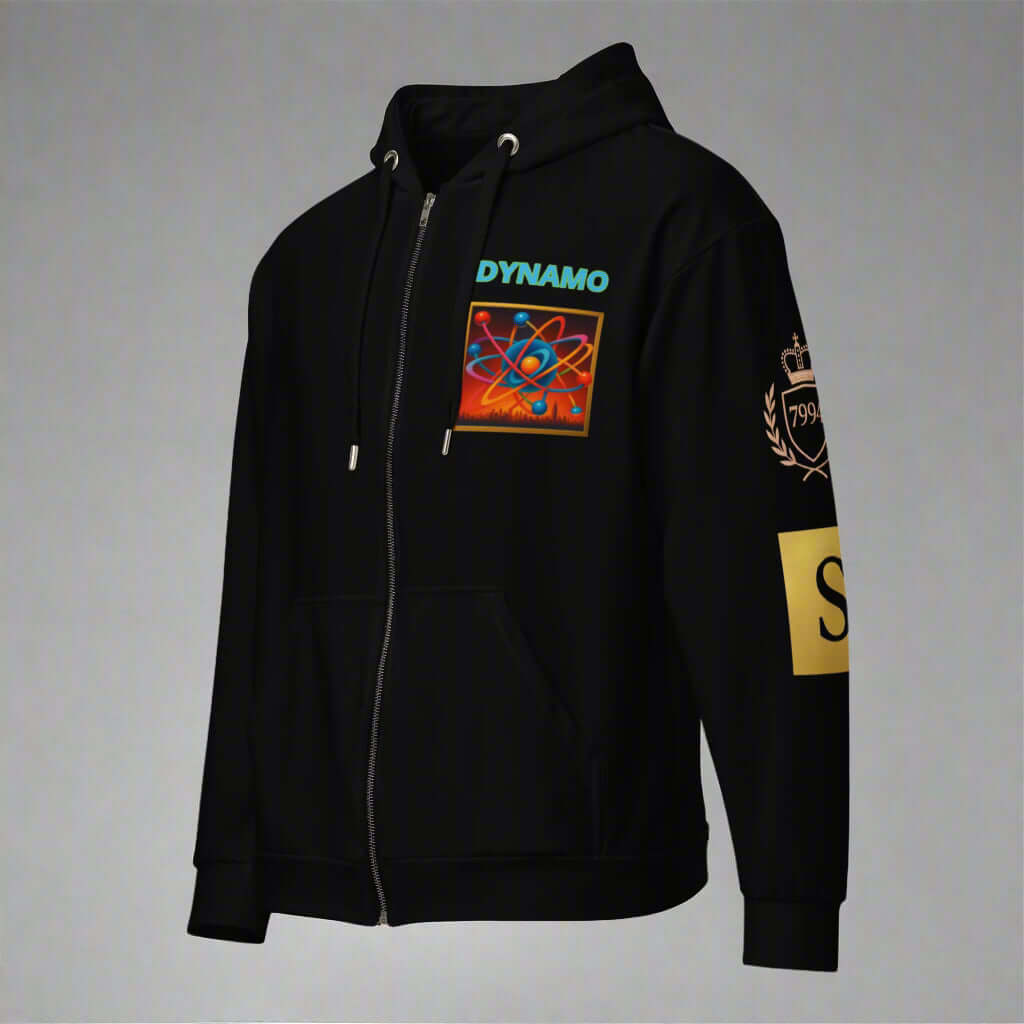 "DYNAMO" black Unisex zip hoodie (Updated Design)