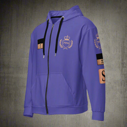 "Fractiπ" Unisex multicolor purple graphic art zip hoodie (Updated design)