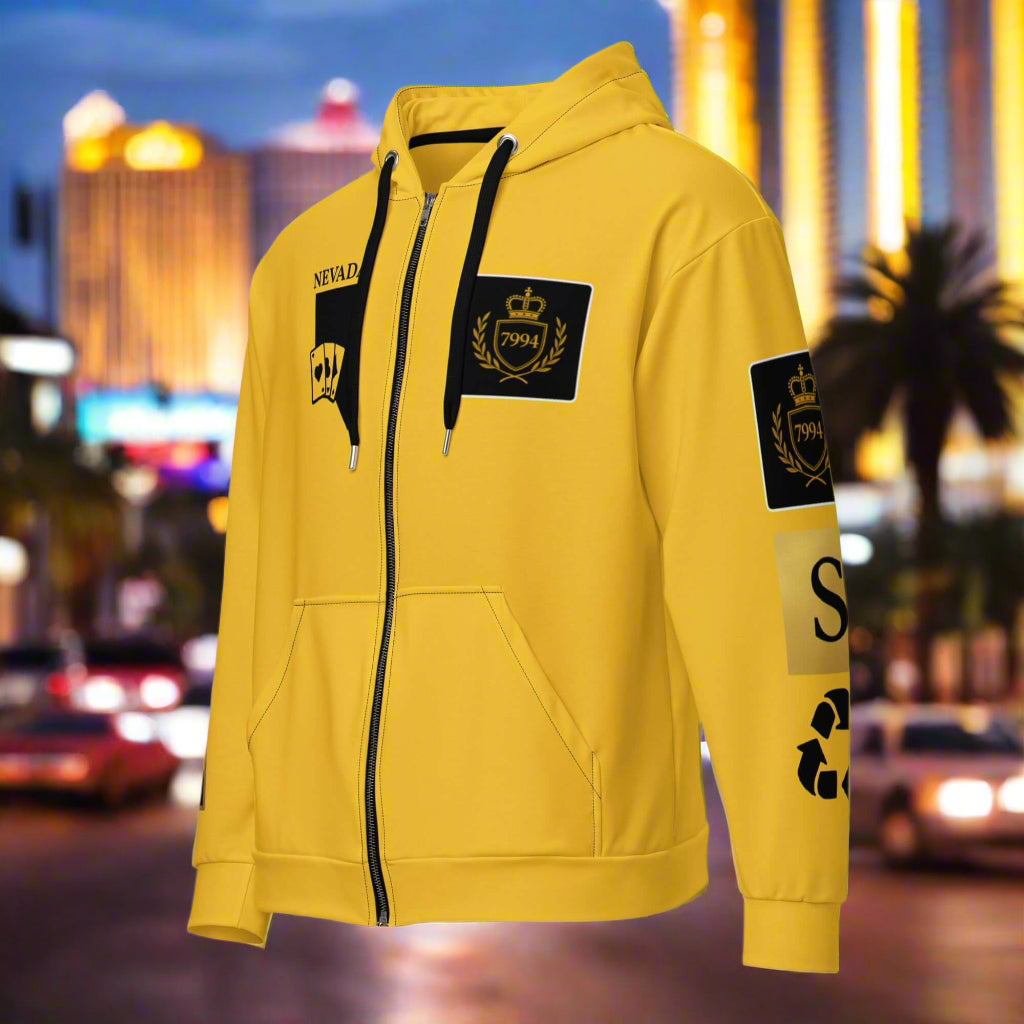 "VEGAS" yellow Unisex zip hoodie remixed | STORE 7994