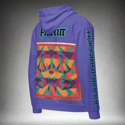"Fractiπ" Unisex multicolor purple graphic art zip hoodie (Updated design)